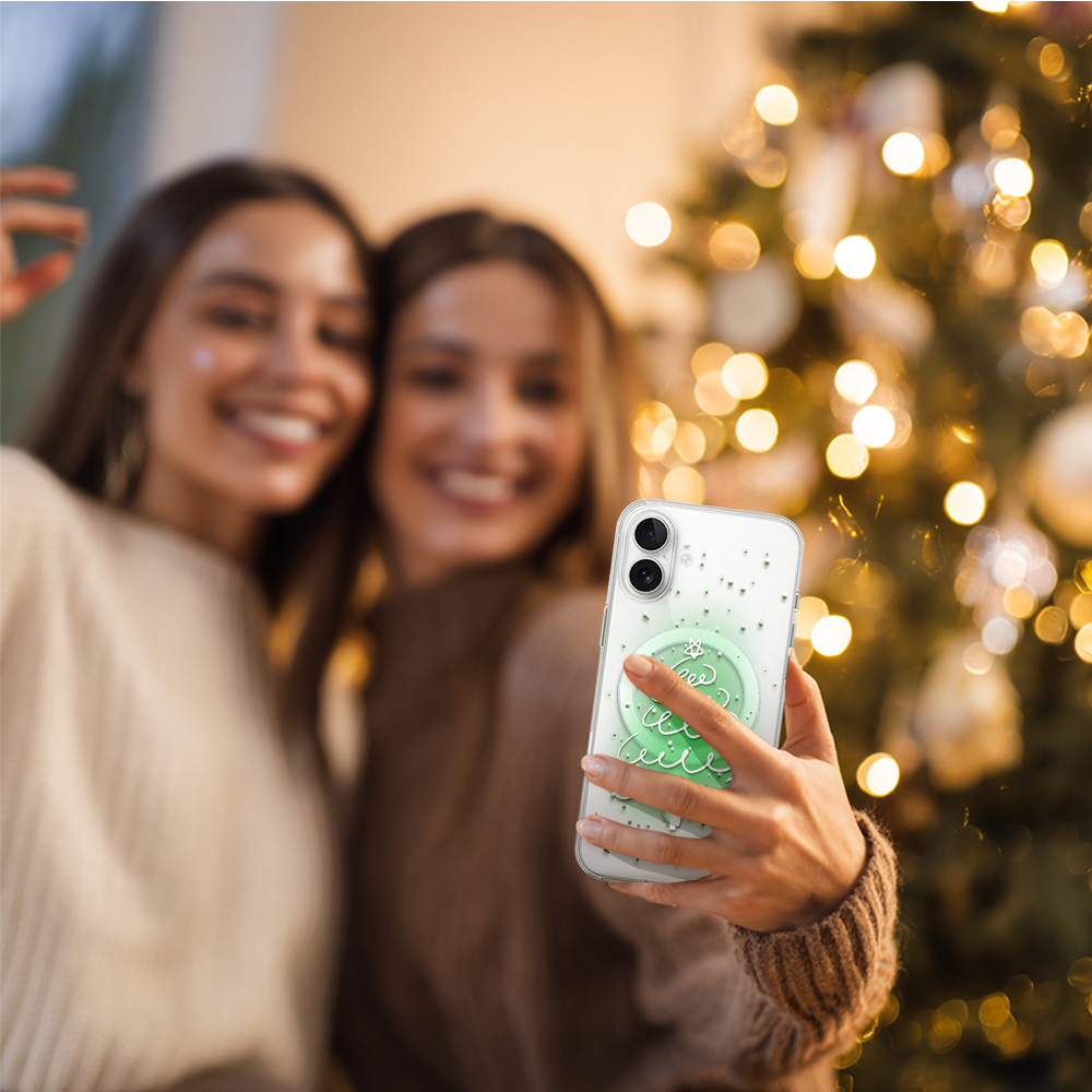 Etui do iPhone 17 z MagSafe, malowana choinka na zielonym świetle, przeźroczyste6