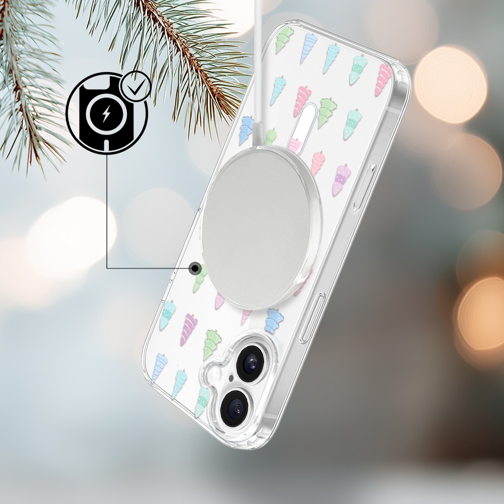 Etui do iPhone 17 z MagSafe, pastelowe choinki, święta, przeźroczyste3