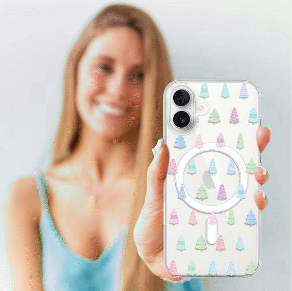 Etui do iPhone 17 z MagSafe, pastelowe choinki, święta, przeźroczyste4
