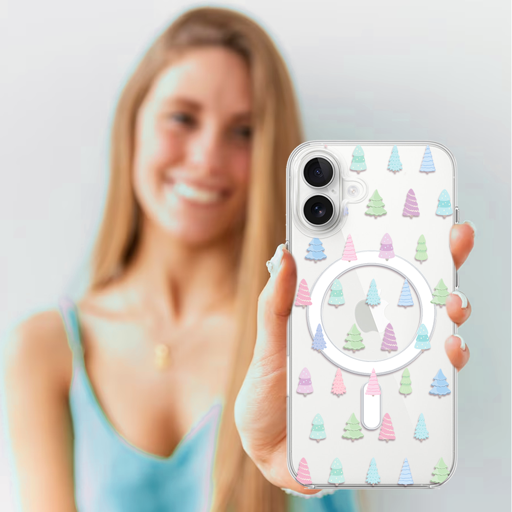 Etui do iPhone 17 z MagSafe, pastelowe choinki, święta, przeźroczyste4