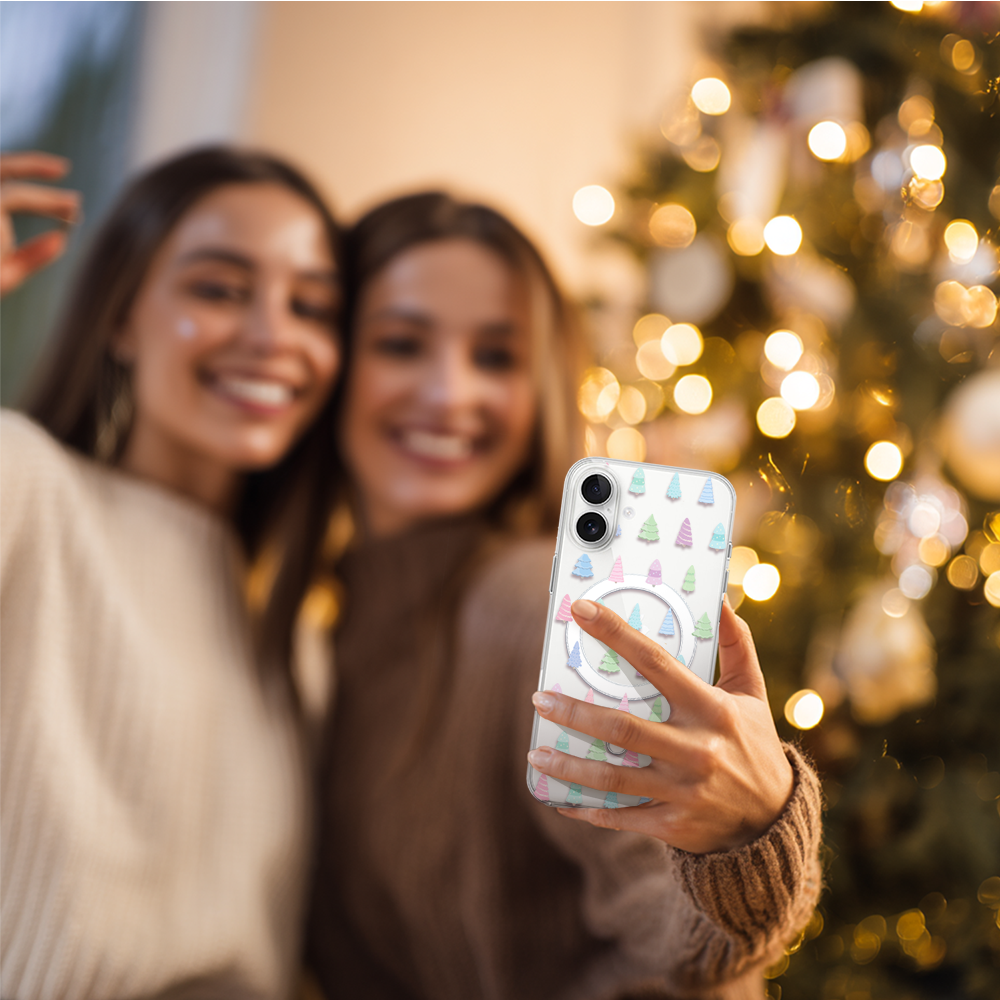 Etui do iPhone 17 z MagSafe, pastelowe choinki, święta, przeźroczyste6