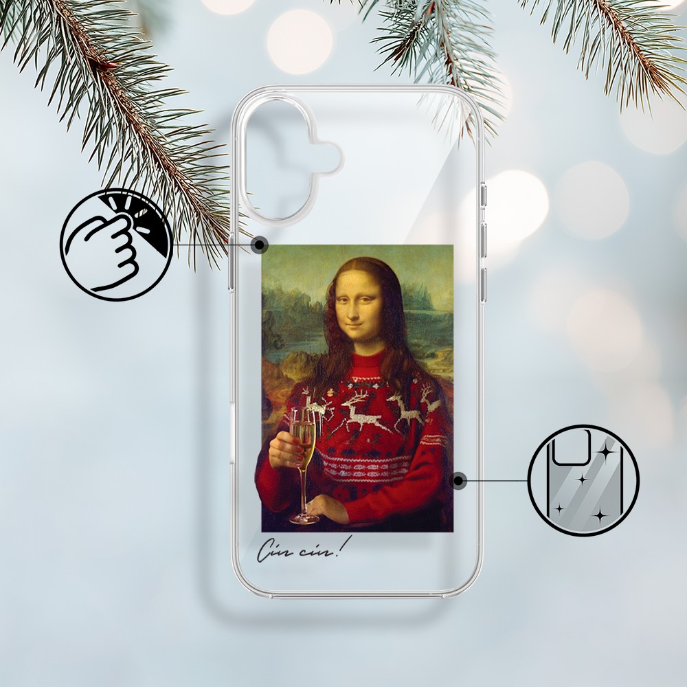Etui do iPhone 17 z MagSafe, świąteczna Mona Lisa z szampanem, przeźroczyste1