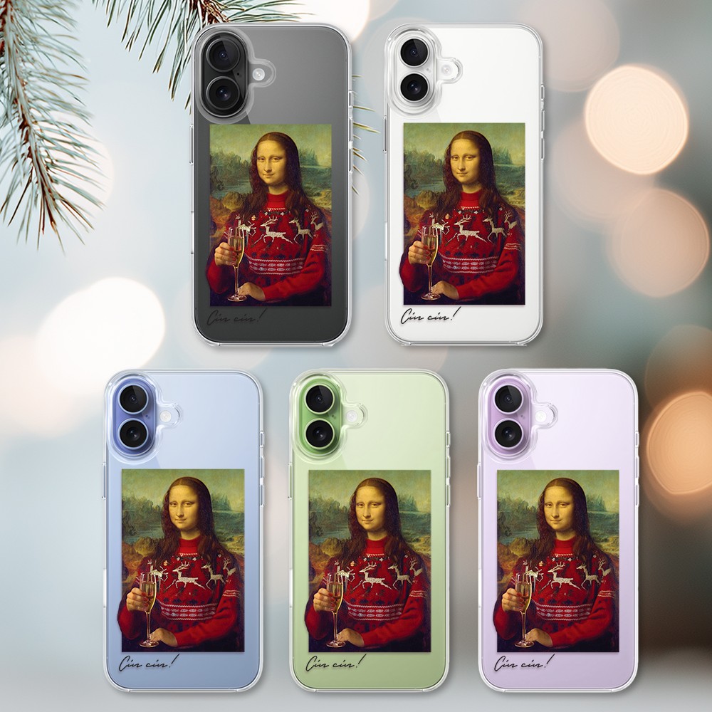 Etui do iPhone 17 z MagSafe, świąteczna Mona Lisa z szampanem, przeźroczyste2