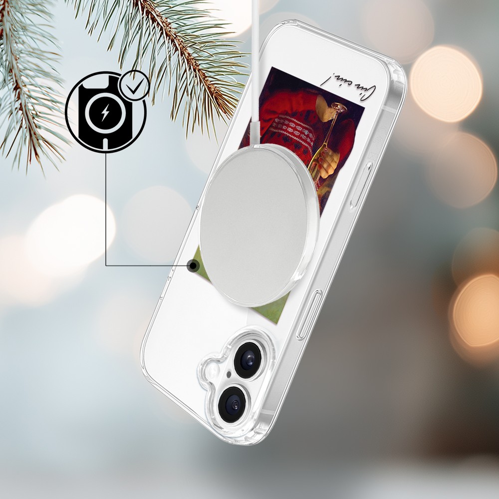 Etui do iPhone 17 z MagSafe, świąteczna Mona Lisa z szampanem, przeźroczyste3