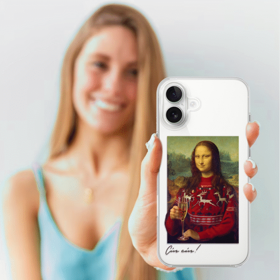 Etui do iPhone 17 z MagSafe, świąteczna Mona Lisa z szampanem, przeźroczyste4