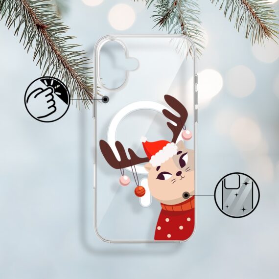 Etui do iPhone 17 z MagSafe, świąteczny kotek przebrany za reniferka, przeźroczyste1