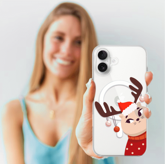 Etui do iPhone 17 z MagSafe, świąteczny kotek przebrany za reniferka, przeźroczyste4