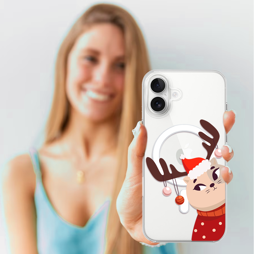 Etui do iPhone 17 z MagSafe, świąteczny kotek przebrany za reniferka, przeźroczyste4