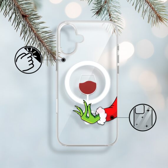 Etui do iPhone 17 z MagSafe, zielony psotnik z lampką wina, przeźroczyste1