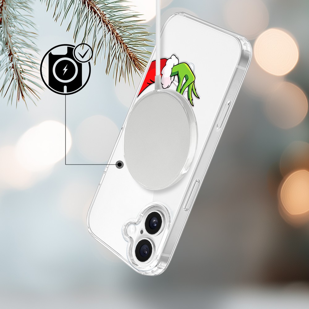 Etui do iPhone 17 z MagSafe, zielony psotnik z lampką wina, przeźroczyste3