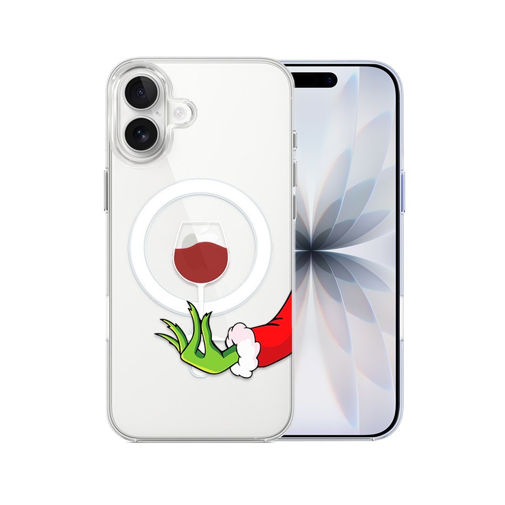 Etui do iPhone 17 z MagSafe, zielony psotnik z lampką wina, przeźroczyste