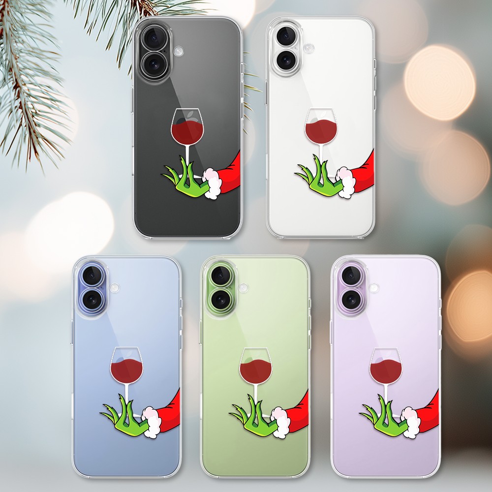 Etui do iPhone 17, zielony psotnik z lampką wina, przeźroczyste (4)