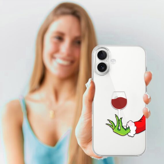 Etui do iPhone 17, zielony psotnik z lampką wina, przeźroczyste (6)