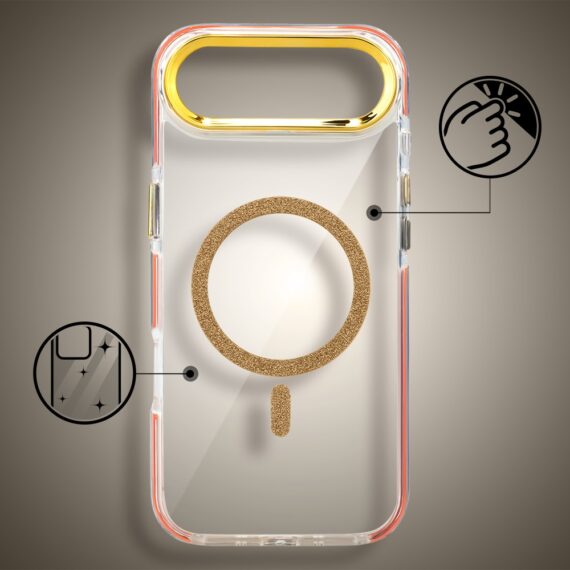 Etui do iPhone Air Glitter Shine, przeźroczyste, brokatowe z MagSafe, złote (3)