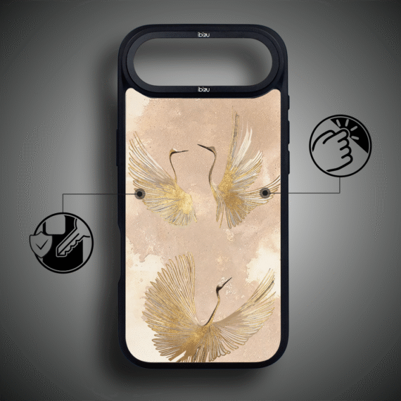 Etui do iPhone Air IBIZU DropGuard Matt z MagSafe, Boho, Złote żurawie2