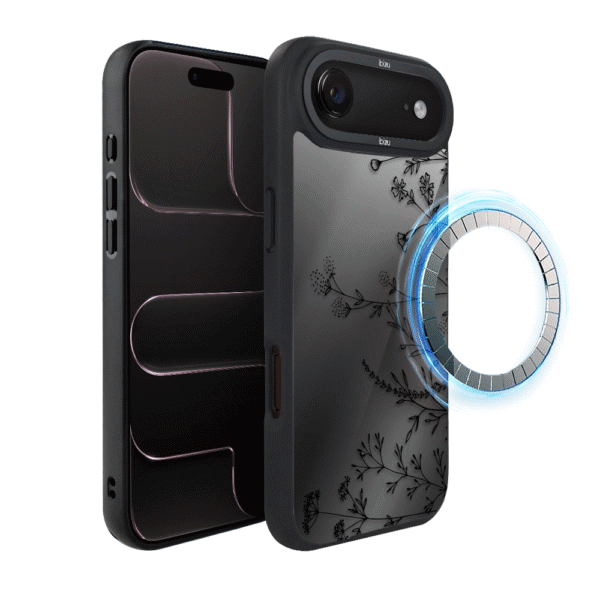 Etui do iPhone Air IBIZU DropGuard Matt z MagSafe, Midnight, Dotyk kwiatów