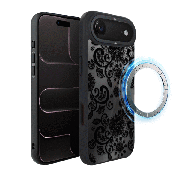 Etui do iPhone Air IBIZU DropGuard Matt z MagSafe, Midnight, Koronkowa czerń3