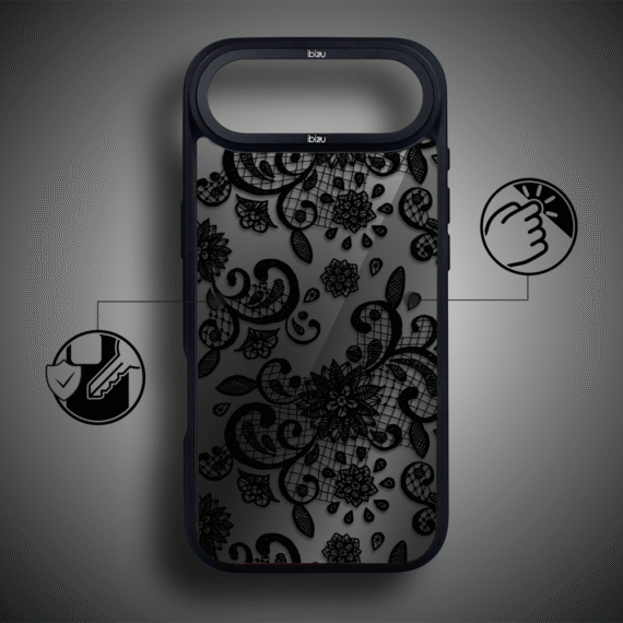 Etui do iPhone Air IBIZU DropGuard Matt z MagSafe, Midnight, Koronkowa czerń4