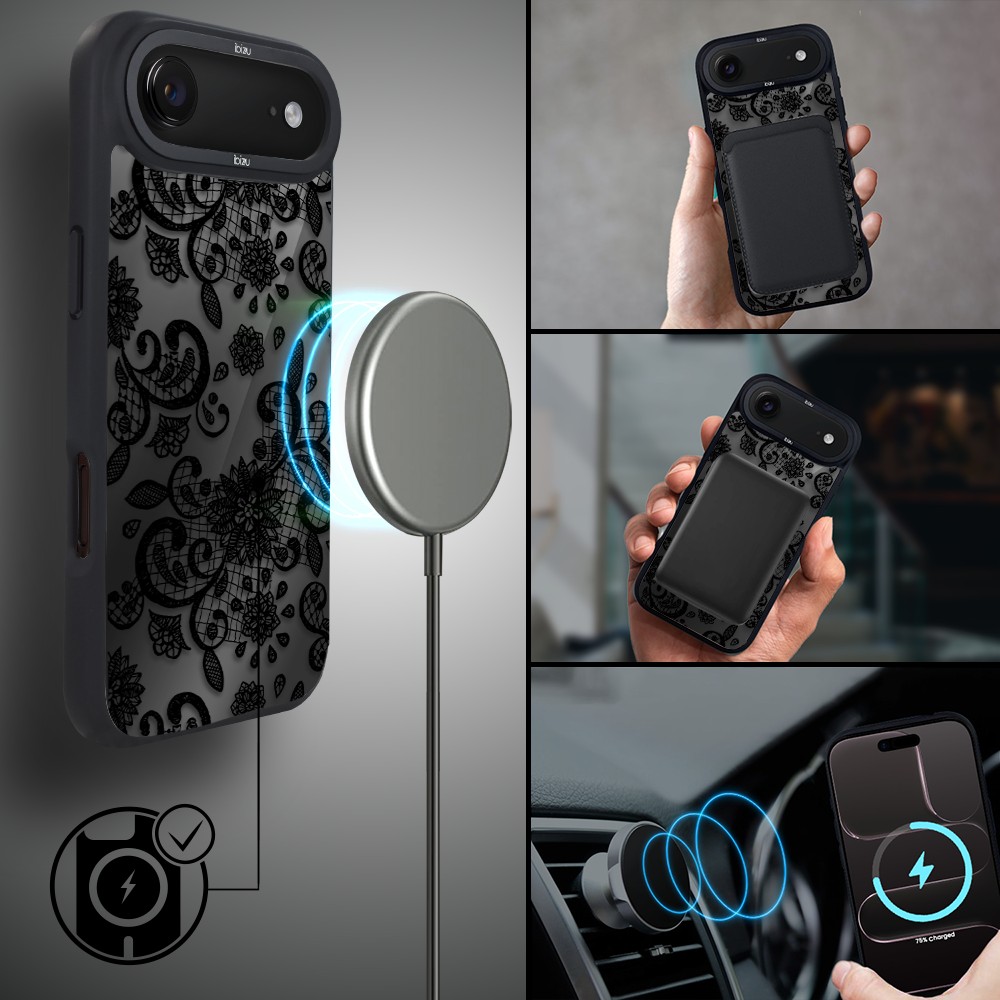 Etui do iPhone Air IBIZU DropGuard Matt z MagSafe, Midnight, Koronkowa czerń5