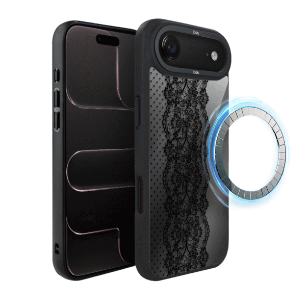 Etui do iPhone Air IBIZU DropGuard Matt z MagSafe, Midnight, Ornamentowa koronka