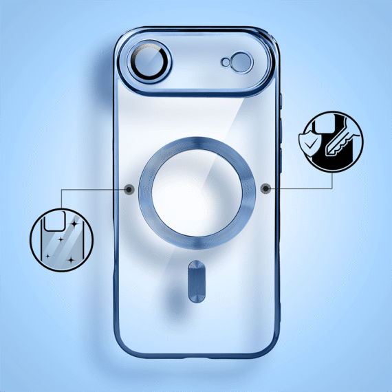 Etui do iPhone Air MagSafe Luxury Protect przeźroczyste, hybrydowa ochrona kamery, niebieskie (3)