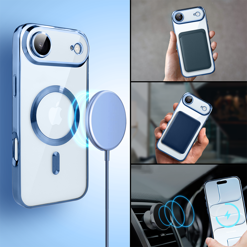 Etui do iPhone Air MagSafe Luxury Protect przeźroczyste, hybrydowa ochrona kamery, niebieskie (4)