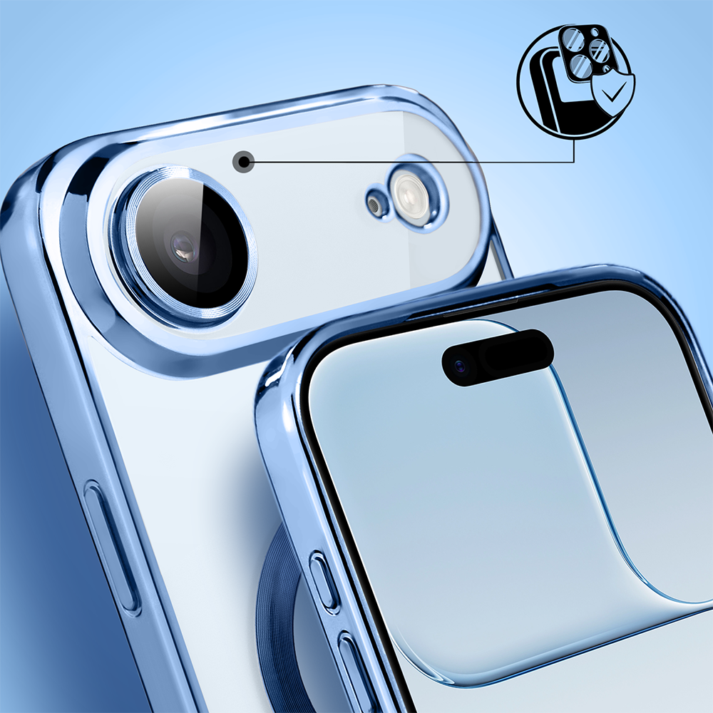 Etui do iPhone Air MagSafe Luxury Protect przeźroczyste, hybrydowa ochrona kamery, niebieskie (6)