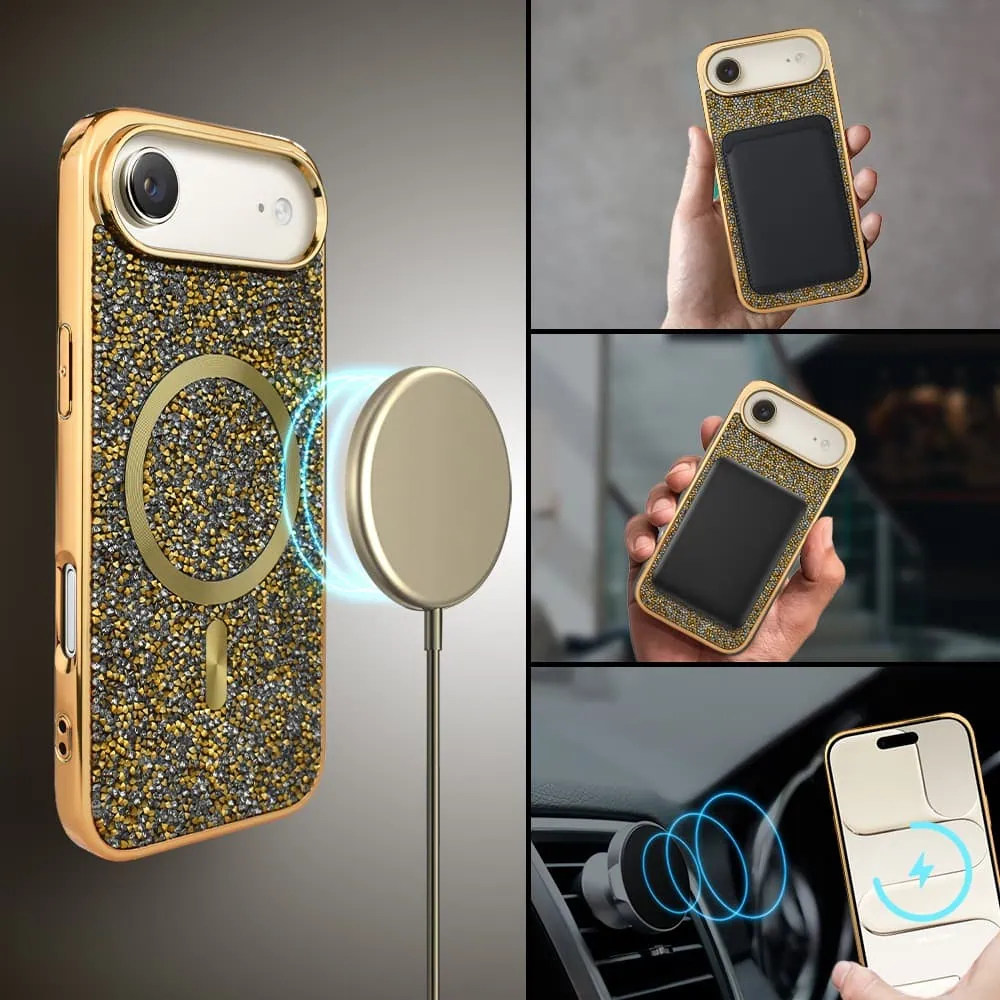 Etui do iPhone Air MagSafe Tresury Case, diamentowe, z błyszczącą ramką, złote (1)