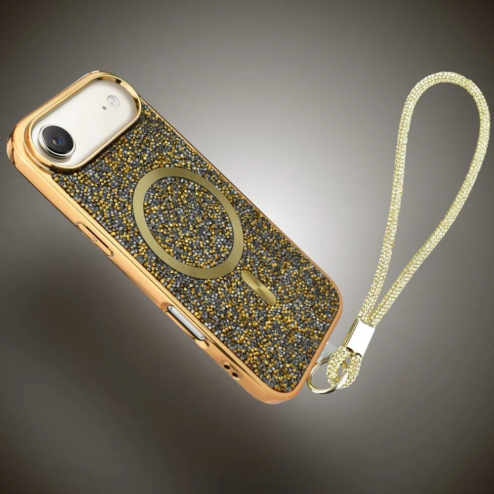 Etui do iPhone Air MagSafe Tresury Case, diamentowe, z błyszczącą ramką, złote (2)