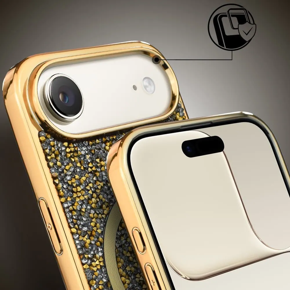 Etui do iPhone Air MagSafe Tresury Case, diamentowe, z błyszczącą ramką, złote (3)