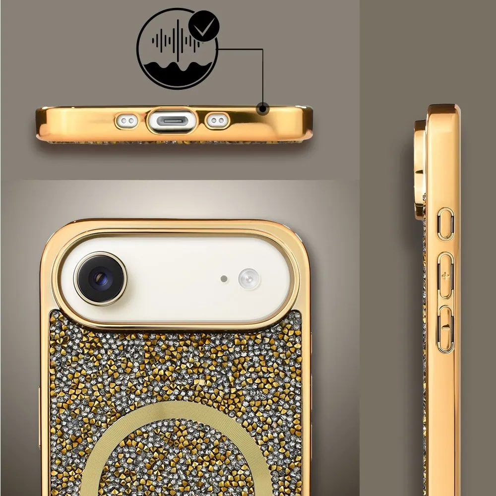 Etui do iPhone Air MagSafe Tresury Case, diamentowe, z błyszczącą ramką, złote (4)