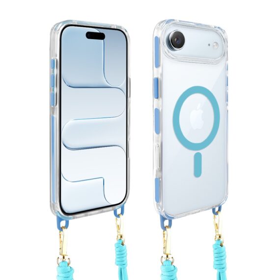 Etui do iPhone Air, MagSafe, ze smyczą, na ramię, crossbody, niebieskie (3)