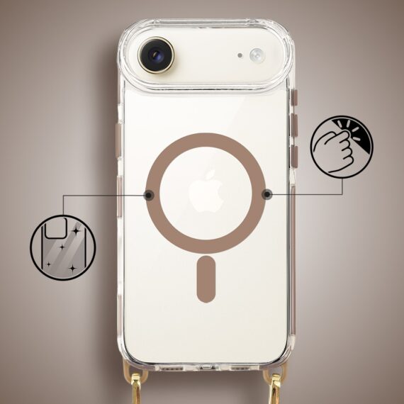 Etui do iPhone Air, MagSafe, ze smyczą, na ramię, crossbody, pustynny tytan (10)