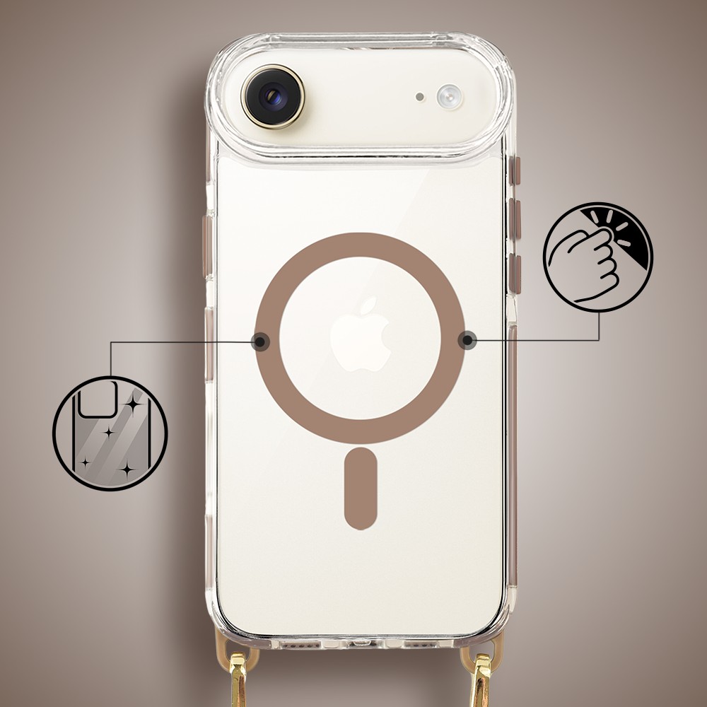 Etui do iPhone Air, MagSafe, ze smyczą, na ramię, crossbody, pustynny tytan (10)