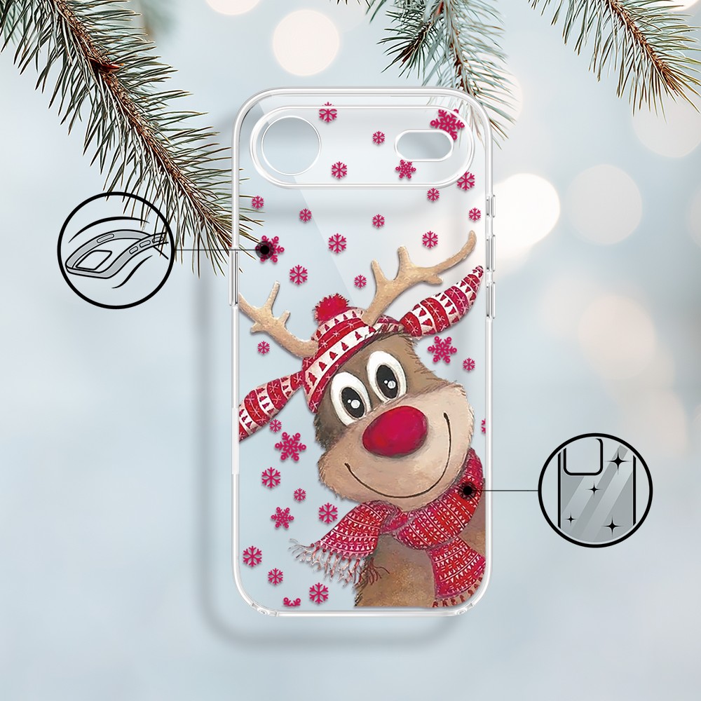 Etui do iPhone Air, Merry Christmas świąteczny nadruk, renifer, przeźroczyste 17Air-1