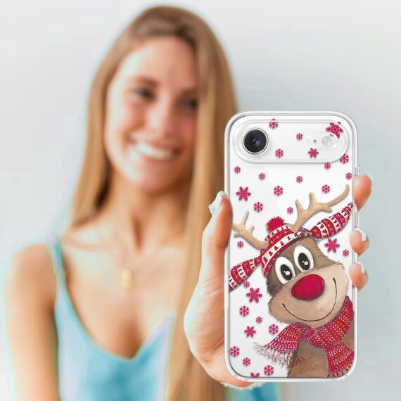 Etui do iPhone Air, Merry Christmas świąteczny nadruk, renifer, przeźroczyste 17Air-4