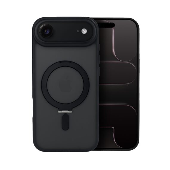 Etui do iPhone Air Metal Cam MagSafe Stand z podstawką, twarde, półprzeźroczyste, czarne (1)