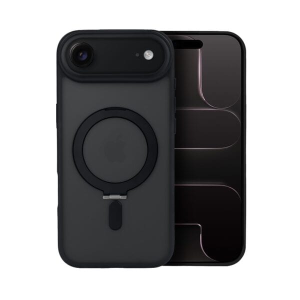 Etui do iPhone Air Metal Cam MagSafe Stand z podstawką, twarde, półprzeźroczyste, czarne