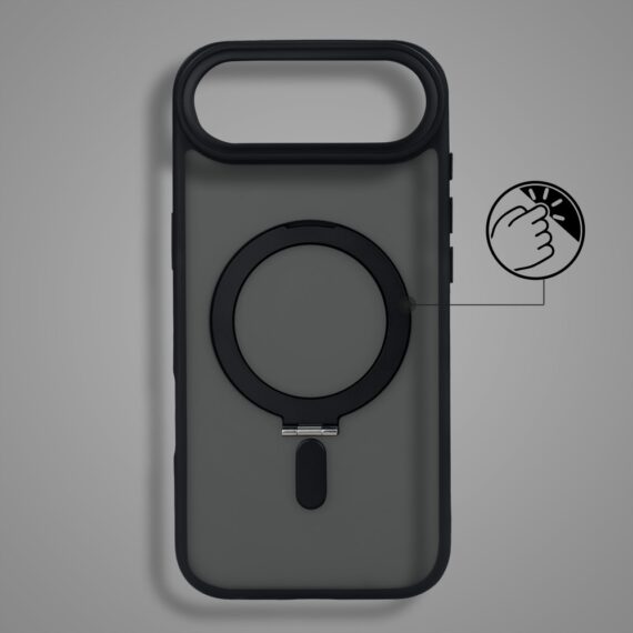Etui do iPhone Air Metal Cam MagSafe Stand z podstawką, twarde, półprzeźroczyste, czarne (2)