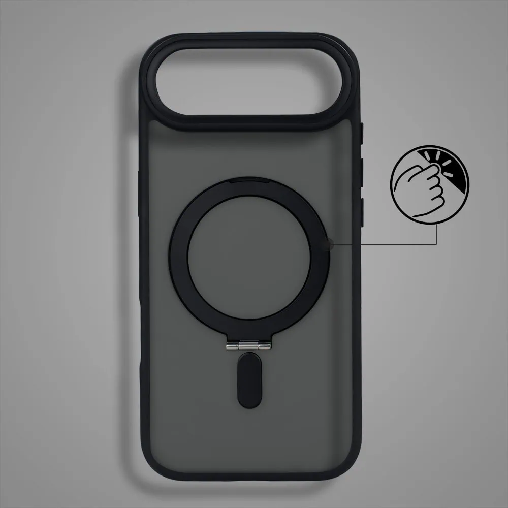 Etui do iPhone Air Metal Cam MagSafe Stand z podstawką, twarde, półprzeźroczyste, czarne (2)