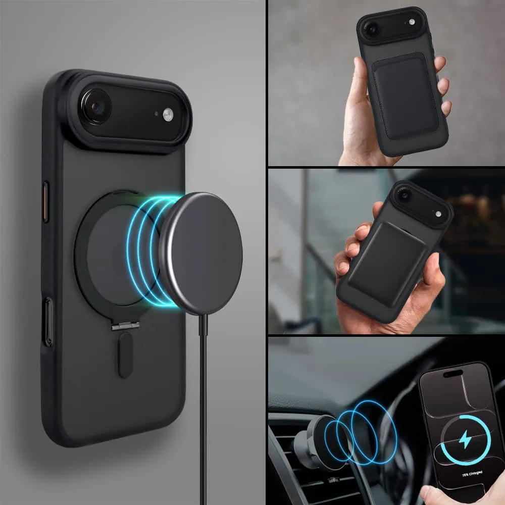 Etui do iPhone Air Metal Cam MagSafe Stand z podstawką, twarde, półprzeźroczyste, czarne (3)