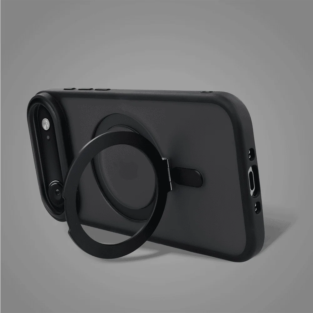 Etui do iPhone Air Metal Cam MagSafe Stand z podstawką, twarde, półprzeźroczyste, czarne (4)