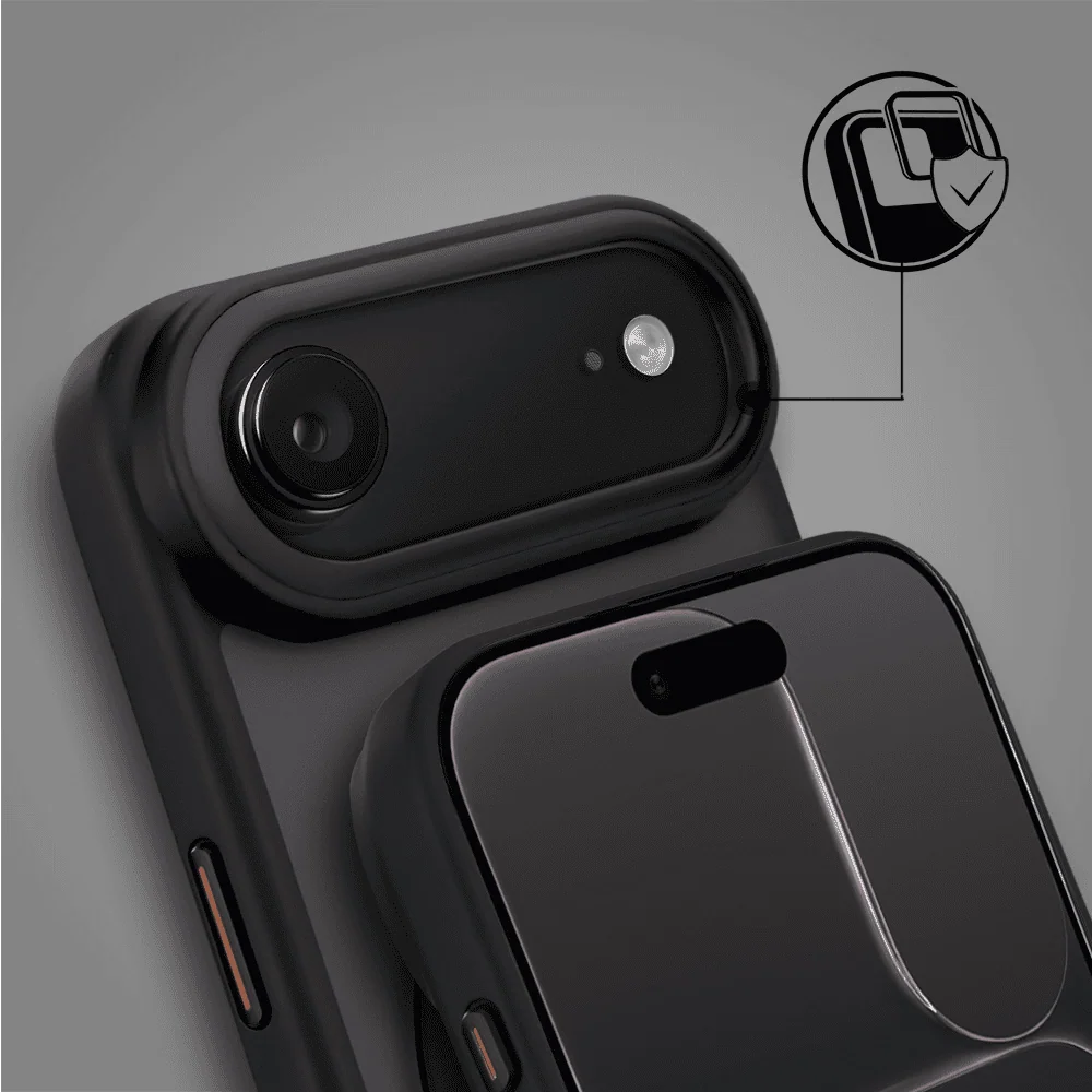 Etui do iPhone Air Metal Cam MagSafe Stand z podstawką, twarde, półprzeźroczyste, czarne (5)