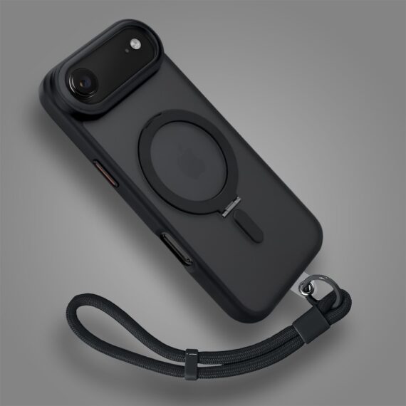 Etui do iPhone Air Metal Cam MagSafe Stand z podstawką, twarde, półprzeźroczyste, czarne (8)