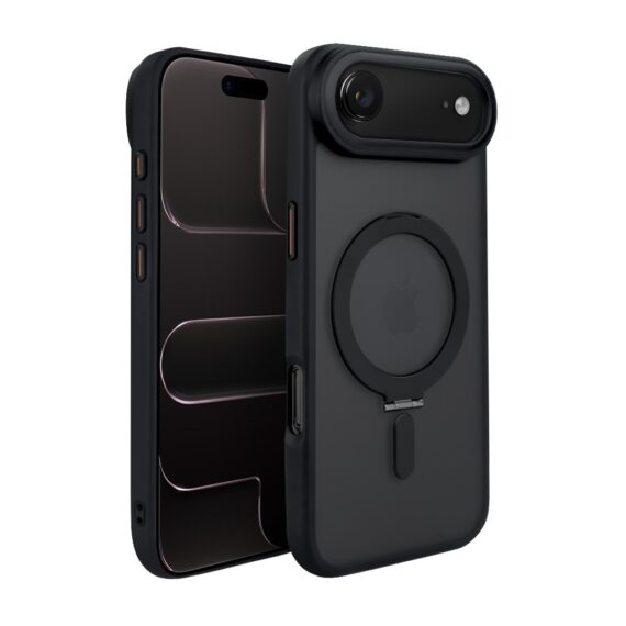 Etui do iPhone Air Metal Cam MagSafe Stand z podstawką, twarde, półprzeźroczyste, czarne (9)