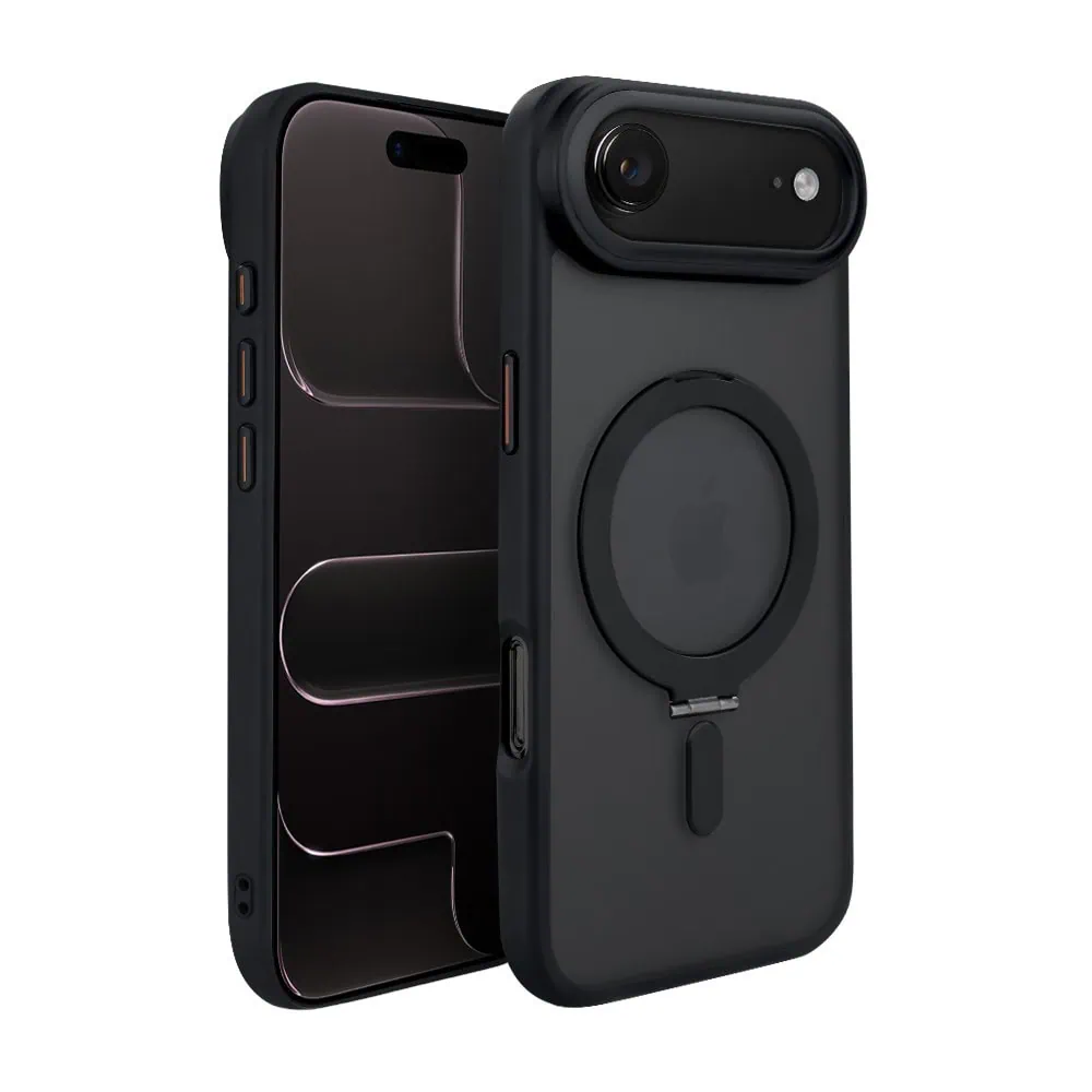 Etui do iPhone Air Metal Cam MagSafe Stand z podstawką, twarde, półprzeźroczyste, czarne (9)