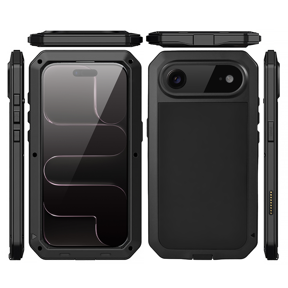 Etui do iPhone Air Panzer Max, metalowa, skręcana, pancerna obudowa przód+tył, czarne (4)