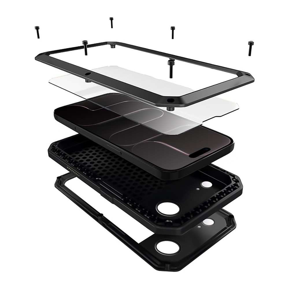 Etui do iPhone Air Panzer Max, metalowa, skręcana, pancerna obudowa przód+tył, czarne (5)