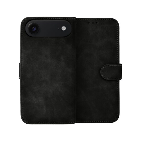 Etui do iPhone Air książkowe Velvet Touch, aksamitne, portfelowe z zamknięciem, czarne (2)