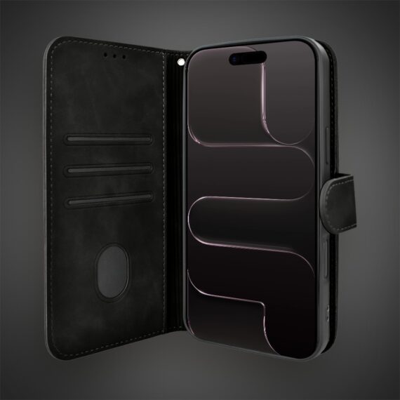 Etui do iPhone Air książkowe Velvet Touch, aksamitne, portfelowe z zamknięciem, czarne (3)